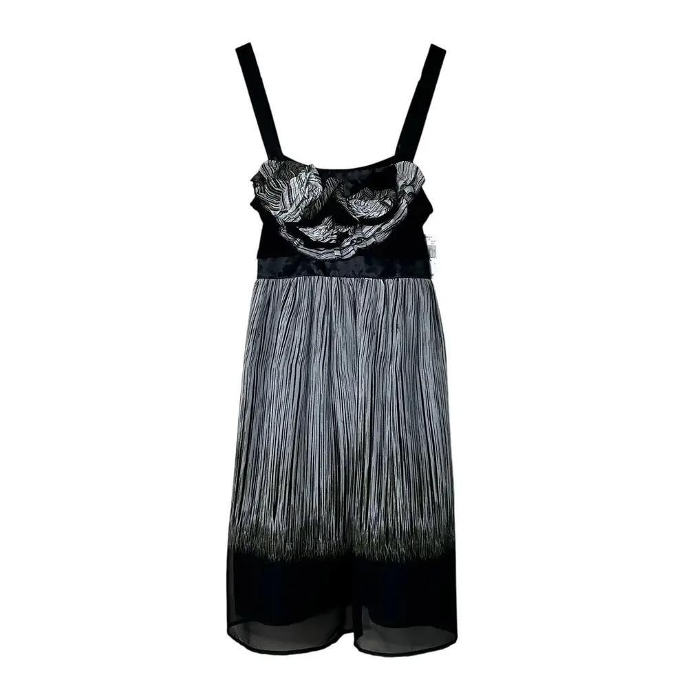 Burlapp NWT Dress‎ Size M Y2K Babydoll Chiffon Floral Botanical Sundress Black